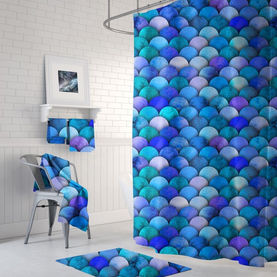 Mermaid Tail Shower Curtain Beach House Bathroom Decor Fish Etsy