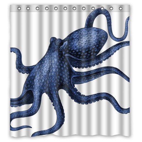 Shower Curtain Octopus Ocean Blue Octopus Shower Curtain Etsy