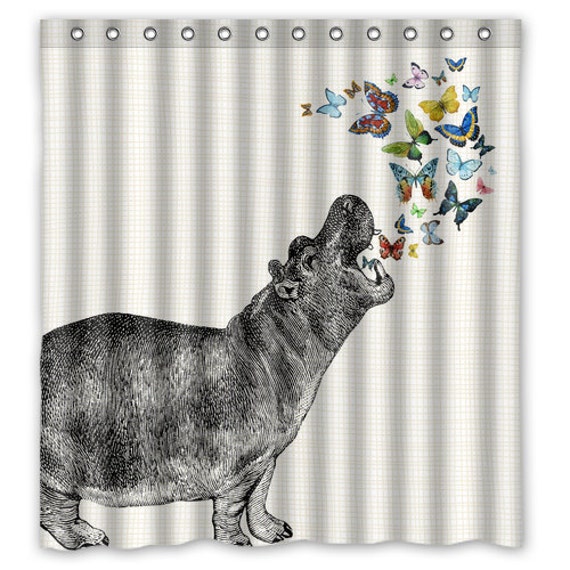 Hippo Butterfly Shower Curtain Animal Shower Curtain Etsy