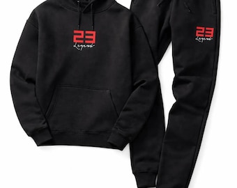 Mens Black Jordan Style 23 Legend Tracksuit Hoodie Jogger Streetwear Athleisure Set