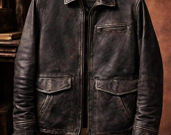 Men’s Motorcycle Biker Vintage Cafe Racer Distressed Black Real Leather Jacket