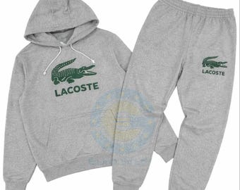 Heather Grey Sweat suit Hoodie Joggers Lacoste Style Fleece Tracksuit Unisex Matching Set