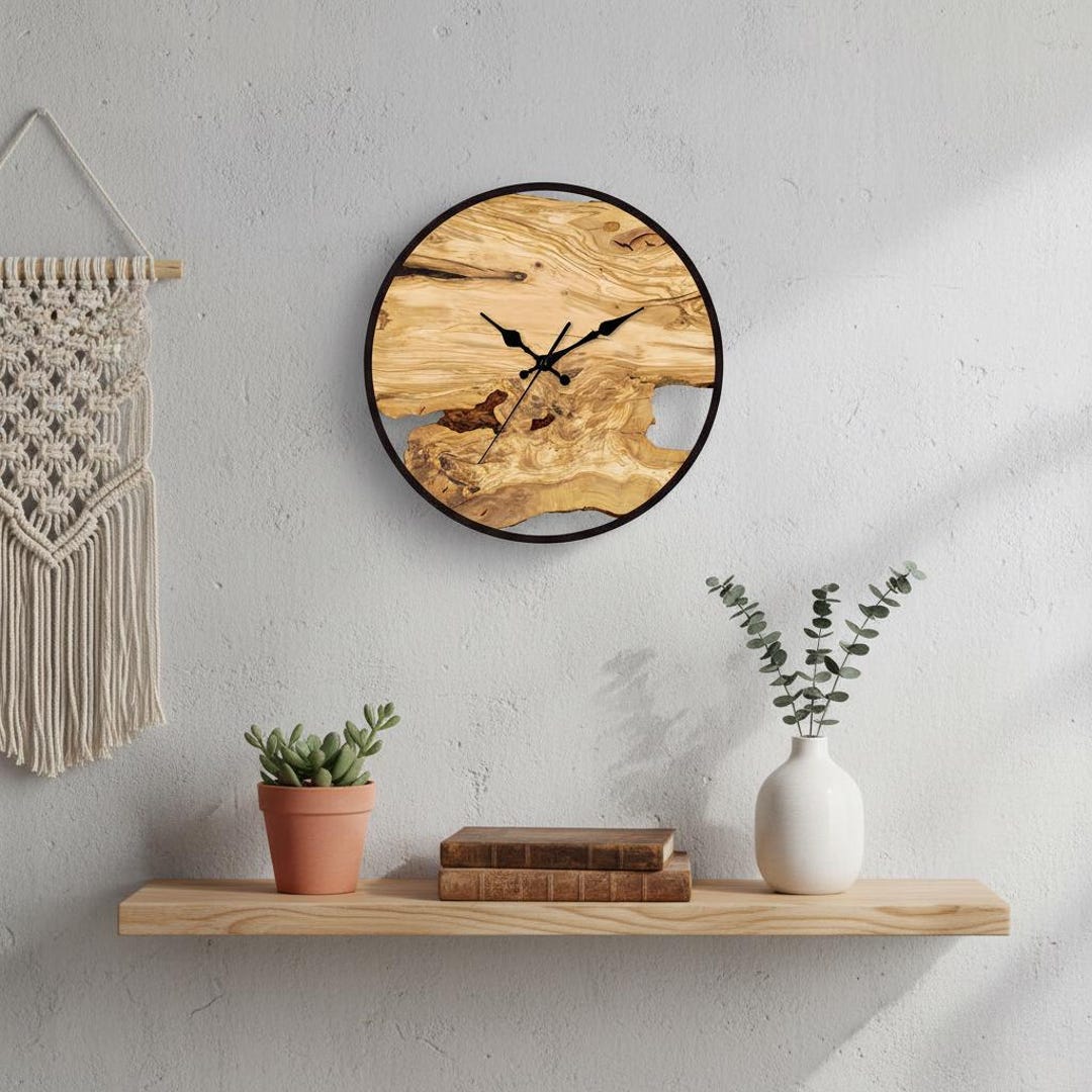 Olive Wood Slice Clock | Live Edge Wall Decor | Rustic Farmhouse ...
