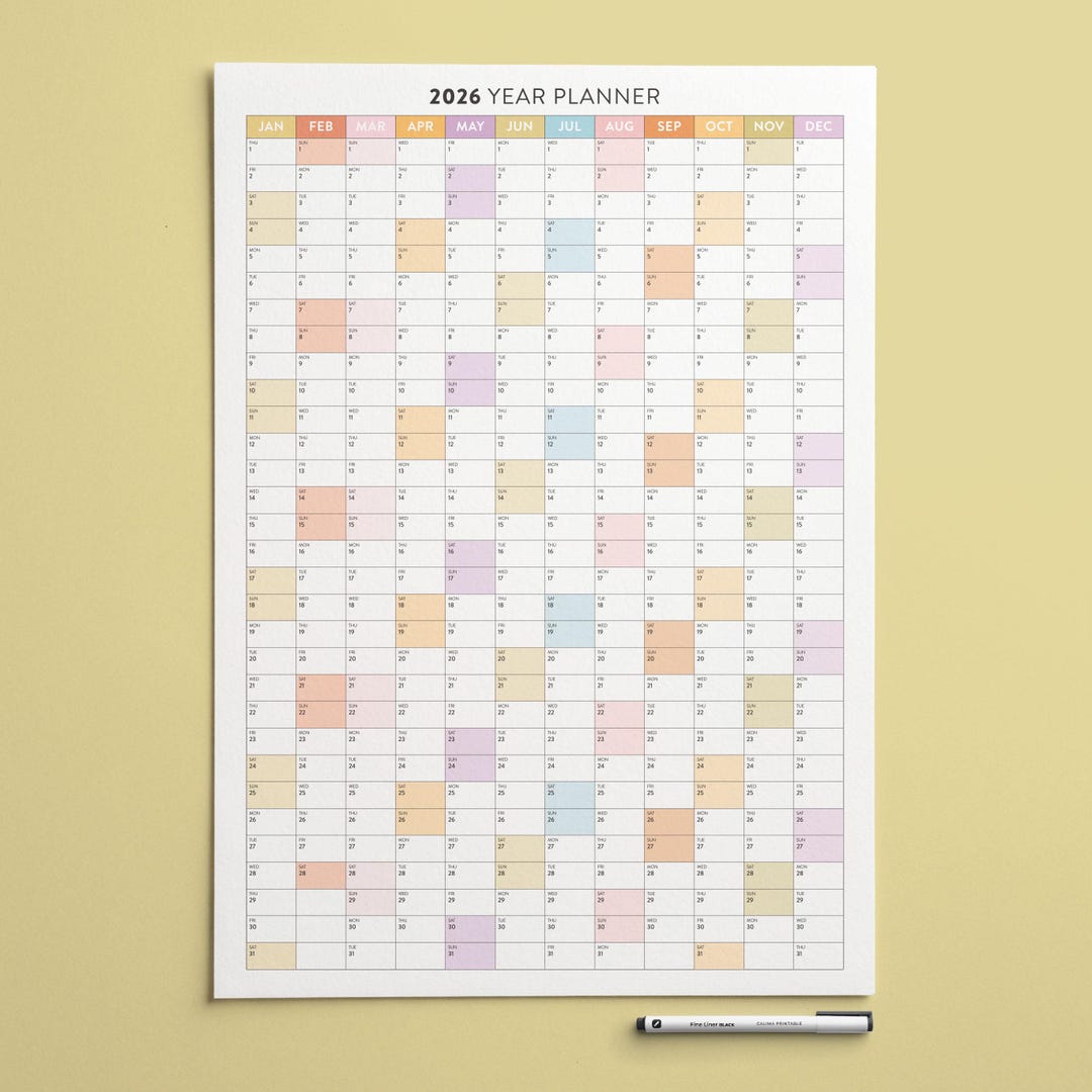 Printable Large Wall Calendar: 2026 Colorful Year Planner A1 18x24 ...