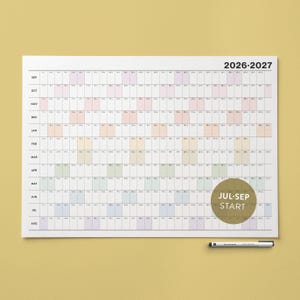 Utskrivbar väggkalender för akademiskt bruk 2026-2027: Stor regnbågsfärgad mittårsplanerare A1 18x24 24x36 (PDF)