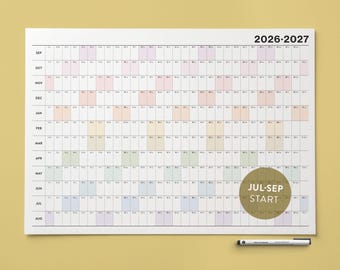 2026-2027 Academic Printable Wall Calendar: Large Rainbow Mid Year Planner A1 18x24 24x36 (PDF)
