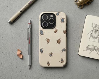 Coque iPhone Pixel Art scarabée, illustration d'insecte rétro, coque résistante