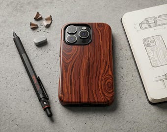 Coque pour iPhone Pixel Art grain de bois, rétro 8 bits inspiré de la nature, coque résistante