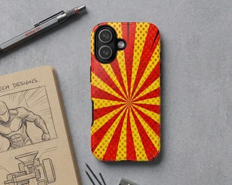 Coque de portable Pop Art Sunburst, housse de super-héros de bandes dessinées rétro