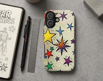 Coque de portable starburst pop art, motif pois comiques en demi-teinte (iPhone, Samsung)