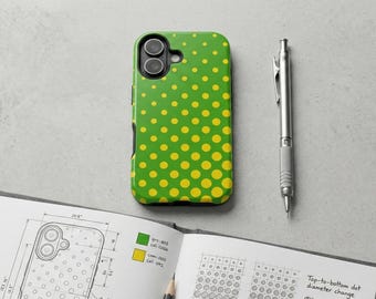 Coque de portable verte et jaune à pois, coque géométrique rétro pop art