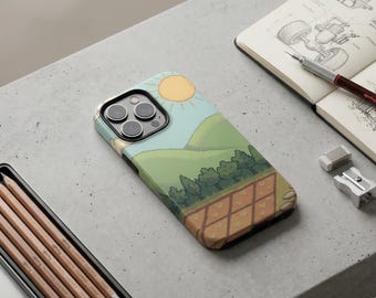 Coque pour téléphone Pixel Art Farm Landscape, rétro 8 bits Village Cover