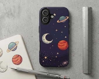 Coque de portable Pixel Art Space Retro 8 bits Galaxy Stars and Planets Robuste