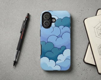 Coque de portable nuage Pixel Art, coque rétro ciel 8 bits pour iPhone Samsung