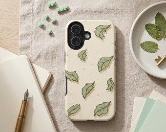 Coque de portable Pixel Art Leaf - Feuillage vert menthe, housse de protection pour le jeu rétro