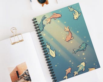 Cahier à spirale Pixel Art poissons koi – Papeterie japonaise Zen Pond Lofi (6 x 8 po.)