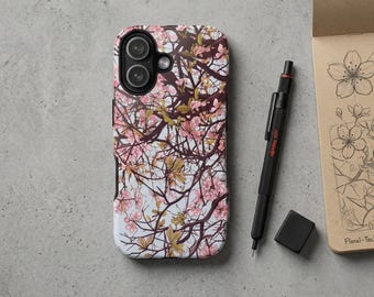 Coque de portable fleurs de cerisier avec art japonais Sakura, coque florale résistante et durable
