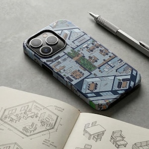 Étui pour iPhone Architectural Blueprint, housse de téléphone Pixel Art pour studio de création