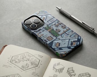 Étui pour iPhone Architectural Blueprint, housse de téléphone Pixel Art pour studio de création