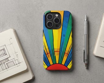 Coque de portable rétro Pop Art Sunburst, coque Sunset style bande dessinée vibrante