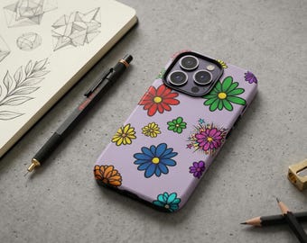 Coque de portable pop art marguerite violette rétro - Housse de protection double couche