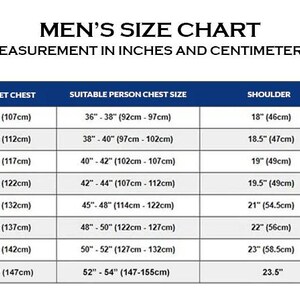 Puede incluir: Una tabla de tallas de chaquetas para hombre, con medidas en pulgadas y cent&iacute;metros. La tabla incluye tallas desde XSmall hasta XXXXLarge, detallando el pecho de la chaqueta, la talla de pecho adecuada, el ancho de hombros y la longitud de las mangas.