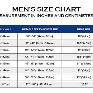 Puede incluir: Una tabla de tallas para chaquetas de hombre, con medidas en pulgadas y cent&iacute;metros. La tabla incluye tallas desde XSmall hasta XXXXLarge, detallando el contorno de pecho de la chaqueta, la talla de pecho adecuada, el ancho de hombros y la longitud de las mangas.
