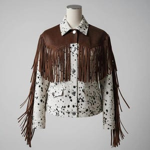 Hair-On Hide Cowhide Fringe Jacket, Western Leather Tussel Coat, Handmade Statement Jacket.