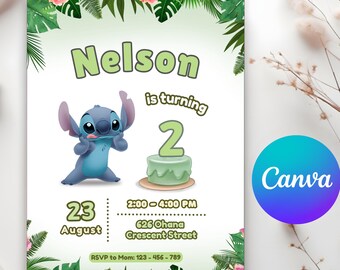 Bearbeitbare Stitch-Geburtstagsfeier-Einladungsvorlage | Stitch Party Einladung | Stitch Bday evit | Cartoon-Geburtstags-Einladung