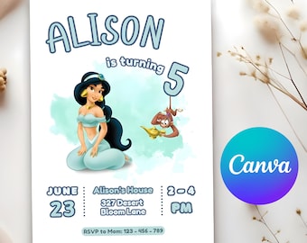 Prinzessin Jasmine Einladung, Prinzessin Jasmine digitale Einladung, Prinzessin Jasmine druckbare Einladung, NUR DIGITALE DATEI 0021