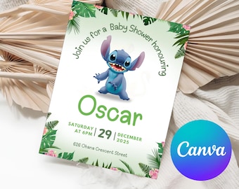 Invitación para baby shower del Rey León, invitación para baby shower de la jungla, plantilla editable para baby shower, baby shower de safari, descarga digital de Simba y Nala