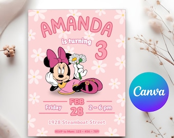 Bearbeitbare Minnie-Geburtstags-Einladung Digital, Geburtstag Süßer Maus-Geburtstags-Einladung Telefon-Einladung Boho Minnie Girl Invite