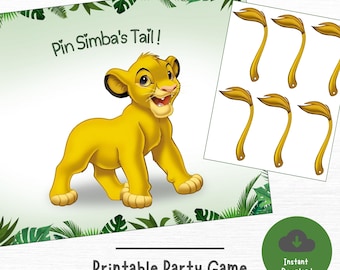 Letrero del juego "Ponle la cola" del Rey León / Fiesta imprimible de Simba con temática de jungla / Actividad de cumpleaños para niños y niñas / Plantilla digital para fiesta de cumpleaños