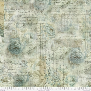 Digital Backing Fabric  - Receipt - Aqua - Tim Holtz - 2025 reorder Eclectic Elements - FreeSpirit - by the half yard QBTH010.AQUA
