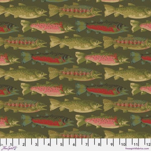 Small Trout - Olive - Go Fish Martha Negley - FreeSpirit - PWMN021.olive 100% Quilters Cotton