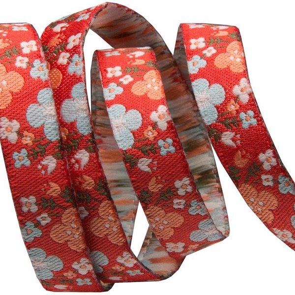 Mini Spring Floral on Red- Jessica Jones renaissance ribbons JO-36/10mm col 3 (3/8" x 1 yard)