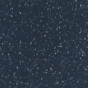 May include: A close-up of a dark blue fabric with a speckled pattern. The fabric has a textured appearance, with small, irregular white flecks scattered across the surface, creating a speckled effect. The overall tone is a deep, solid blue.