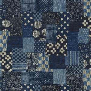 Indigo Blue Patchwork by Sevenberry: Nara Japanese Homespun floral by Robert Kaufman SB-88500D3-1 Denim 100% cotton