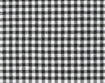 BLACK gingham plaid Essex Yarn Dyed Classic Wovens Robert Kaufman  SRK-22110-2 Linen/Cotton blend