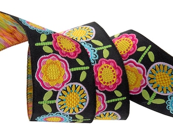 Hippie Flower Row-Mary Engelbreit -1 1/2"- Renaissance Ribbons - by the yard