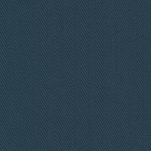 May include: Close-up of a textured, navy blue fabric with a herringbone pattern. The diagonal weave creates a visual texture, with a subtle sheen. The fabric appears to be a medium weight, suitable for apparel or home decor.