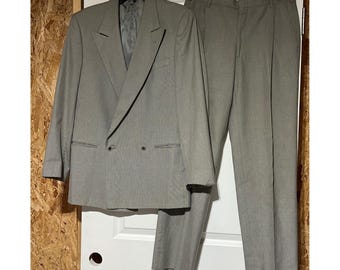 Vintage Perry Ellis Portfolio Herr 42R 30x30 Glen Rutig Kostym Taupegrå Tillverkad i USA