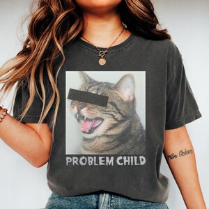 Funny Problem Child Cat Shirt, Censored Cat Graphic Tee, Meme Cat T-Shirt, Vintage Washed Tee, Cute Grumpy Cat Shirt, Pet Lover Gift
