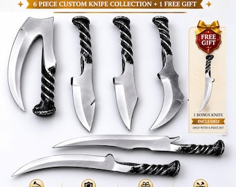 Hand Forged Viking Knife Set with Twisted Handle & Leather Pouch