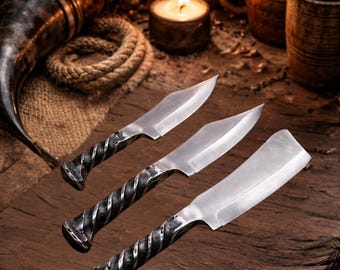 Hand Forged Fixed Blade Knife, Twisted Handle, Bushcraft Camping Knife Gift