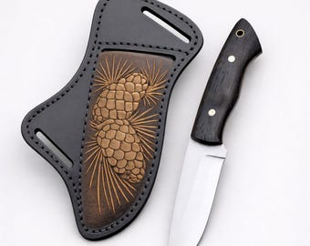 Ręcznie robione ostrze Bushcraft z okładką ze skóry szyszkowej, prezent dla mężczyzn na kemping i przetrwanie