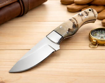 Ręcznie robiony nóż bushcraftowy, ostrze stałe ze stali węglowej, narzędzie myśliwsko-survivalowe, prezent na kemping