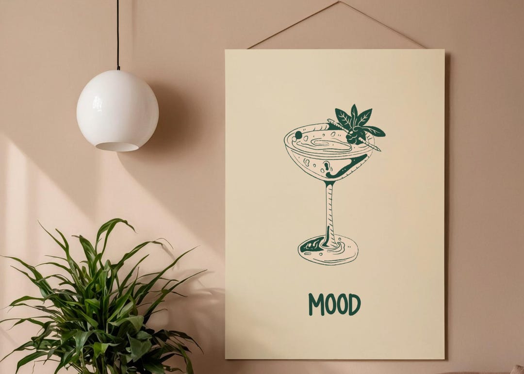 Cocktail Illustration Matte Vertical Poster | 'mood' Text, Minimal Bar ...