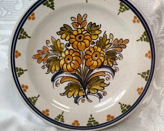 Vintage Talavera Plate, Hand-Painted Mexican Folk Art Sunflower Daisy Majolica Wall Decor