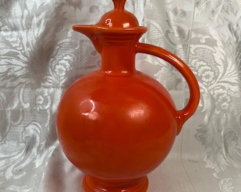 Vintage Homer Laughlin Fiesta Carafe | Orange-Red Mid-Century Pottery Pitcher